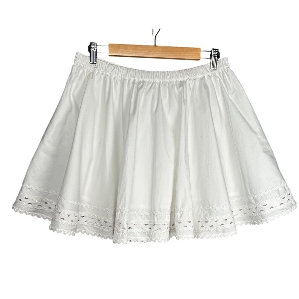 J.Crew Skirt Women L White Eyelet Scalloped Hem Mini Flared Cotton Old Money - Picture 2 of 13